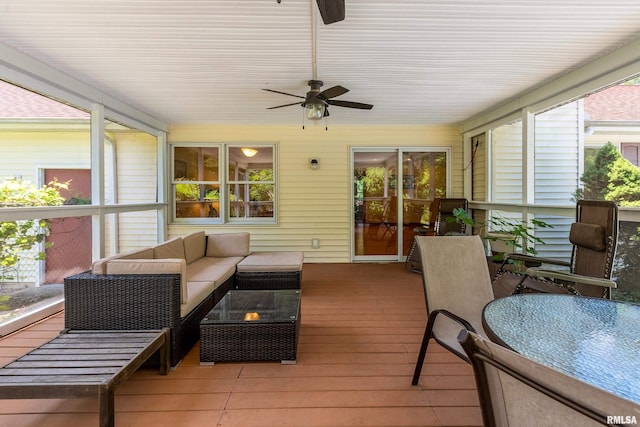 243 Pump Station Rd, Makanda, IL 62958 - sunroom / solarium featuring healthy amount of natural light, an outdoor living space, and a ceiling fan