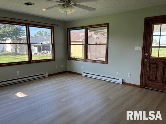 15944 Moellers Rd, Marion, IL 62959 - unfurnished room with baseboard heating, wood finished floors, and a ceiling fan
