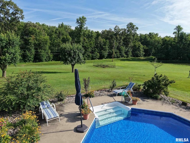 1016 Michael Ln, West Frankfort, IL 62812 - swimming pool with a patio, a lawn, and a view of trees