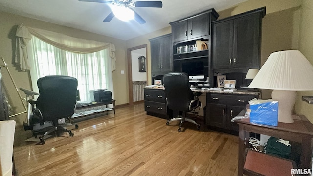 1016 Michael Ln, West Frankfort, IL 62812 - home office with a ceiling fan, light wood finished floors, and radiator heating unit