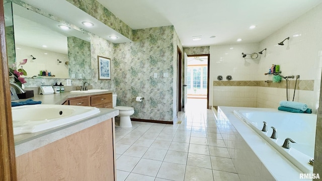 1016 Michael Ln, West Frankfort, IL 62812 - bathroom with vanity, tile patterned flooring, a bath, and tiled shower
