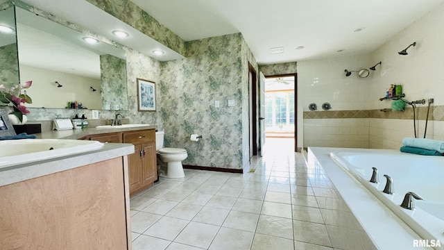 1016 Michael Ln, West Frankfort, IL 62812 - bathroom with vanity, tile patterned floors, a garden tub, and a shower