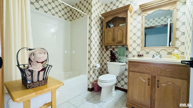 1016 Michael Ln, West Frankfort, IL 62812 - bathroom featuring wallpapered walls, shower / bath combo, and vanity