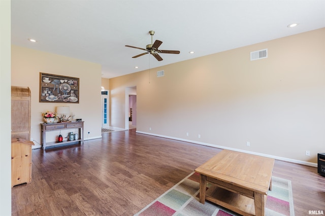 11823 Taylor Dr, Marion, IL 62959 - living area featuring ceiling fan, wood finished floors, and recessed lighting