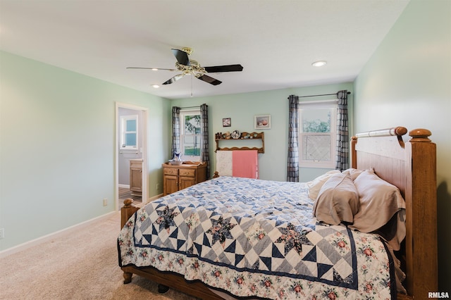 11823 Taylor Dr, Marion, IL 62959 - bedroom with carpet floors, a ceiling fan, recessed lighting, and ensuite bath