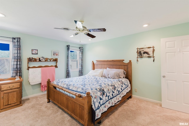 11823 Taylor Dr, Marion, IL 62959 - bedroom featuring light colored carpet, ceiling fan, and recessed lighting