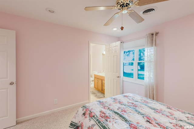 11823 Taylor Dr, Marion, IL 62959 - bedroom featuring light colored carpet, a ceiling fan, ensuite bathroom, and recessed lighting