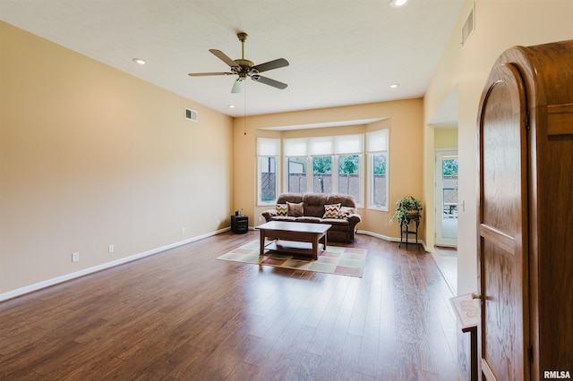 11823 Taylor Dr, Marion, IL 62959 - living room with a ceiling fan, dark wood-type flooring, and recessed lighting