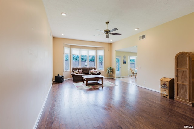 11823 Taylor Dr, Marion, IL 62959 - living area featuring a ceiling fan, dark wood-type flooring, and recessed lighting