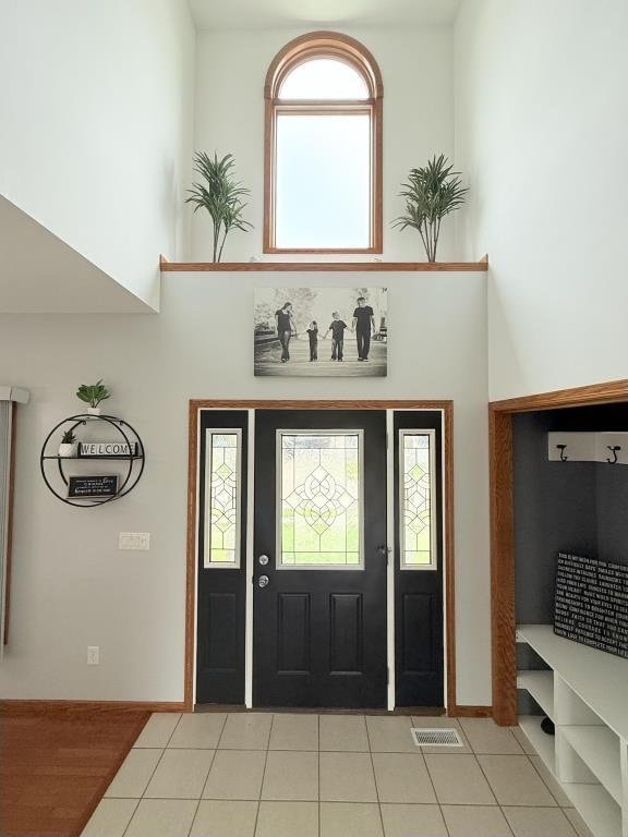 418 Michelle Ln, Walcott, IA 52773 - entryway with a towering ceiling, light tile patterned floors, and healthy amount of natural light