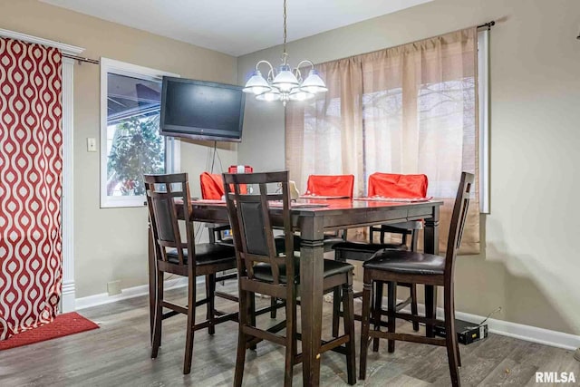 dining room featuring a notable chandelier and wood-type flooring