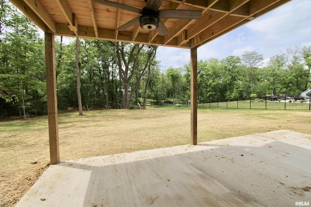 view of yard featuring a patio and ceiling fan