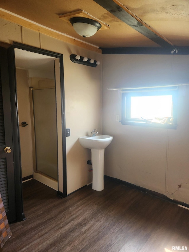 bathroom with hardwood / wood-style floors and sink