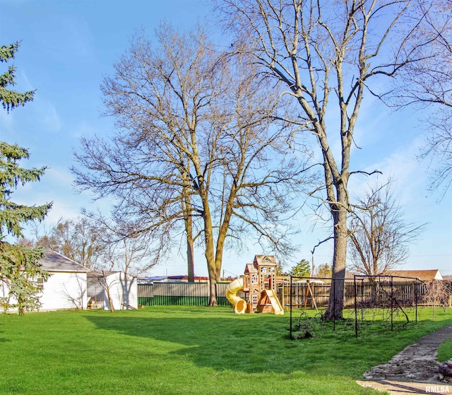 view of yard featuring a playground