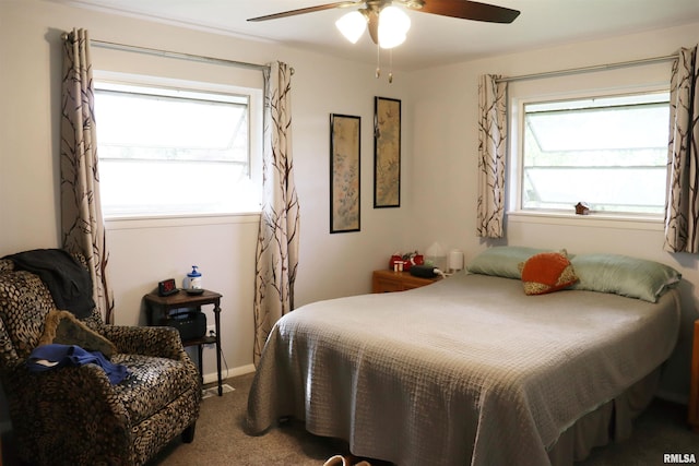 bedroom featuring carpet floors and ceiling fan