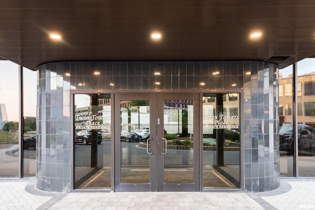 doorway to property featuring french doors