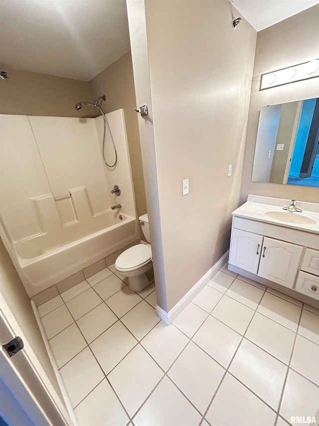 full bathroom featuring tile patterned flooring, vanity, toilet, and shower / bathtub combination