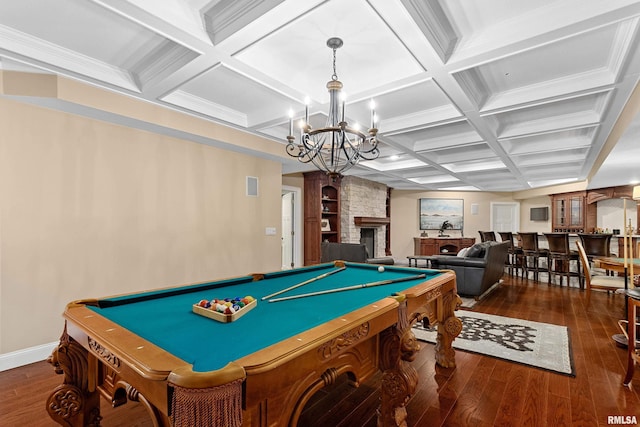 game room with wood-type flooring, pool table, and baseboards