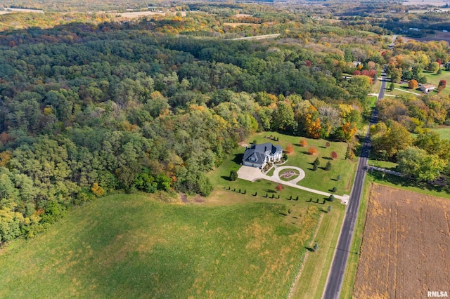 bird's eye view with a view of trees