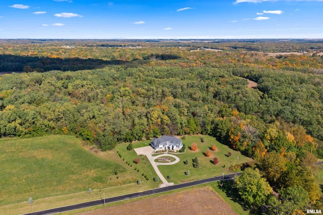 birds eye view of property with a forest view