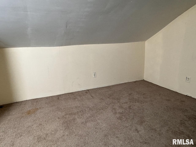 additional living space featuring lofted ceiling and carpet