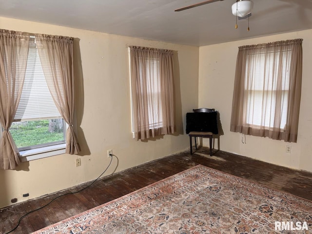 interior space featuring dark hardwood / wood-style flooring and ceiling fan