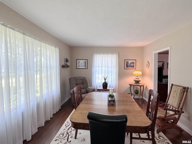 dining space featuring dark wood-type flooring