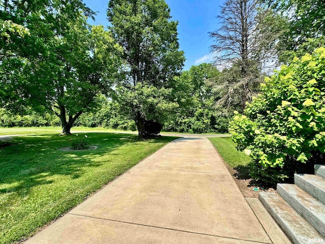 view of property's community with a lawn