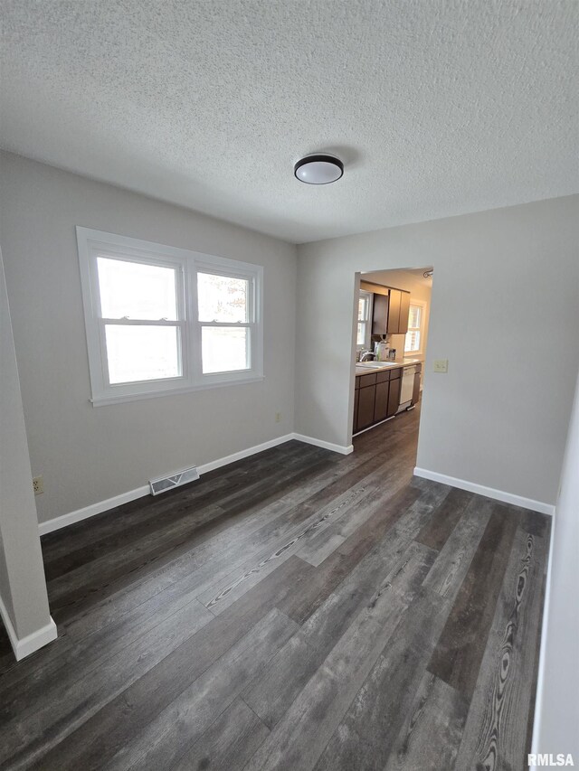 1638 Knox Highway 15, Dahinda, IL 61428 - unfurnished room with dark wood-type flooring, a sink, a textured ceiling, and baseboards