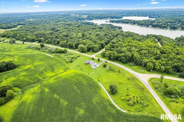 aerial view with a water view