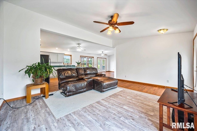 living room featuring light wood-type flooring