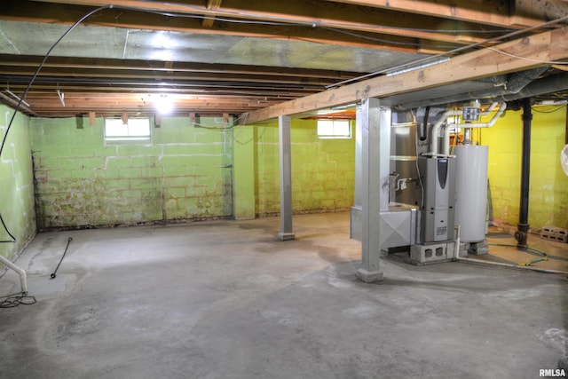 basement featuring water heater