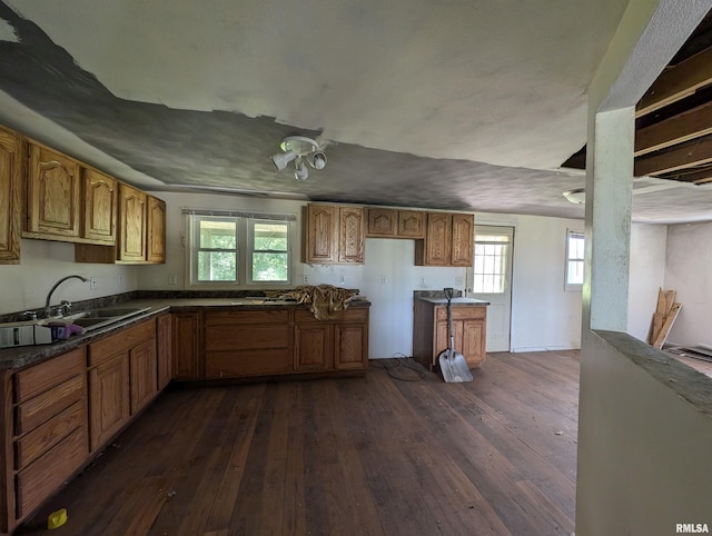 kitchen featuring a wealth of natural light, sink, and dark hardwood / wood-style floors