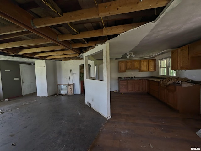 kitchen with sink and dark hardwood / wood-style flooring