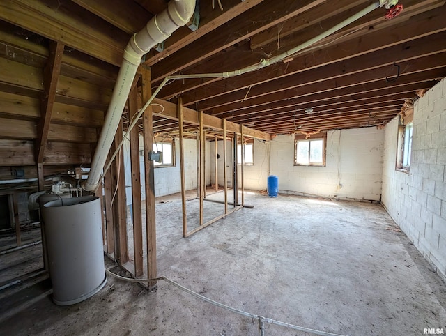 basement featuring gas water heater