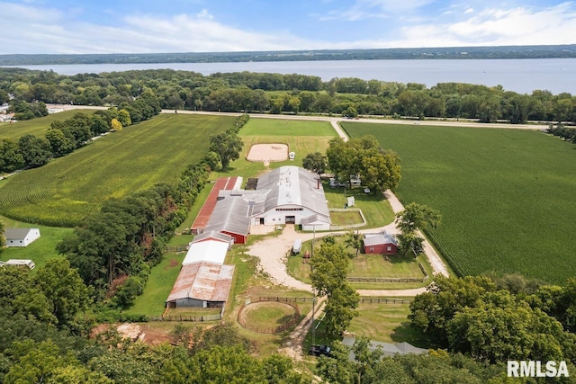 aerial view with a water view and a rural view