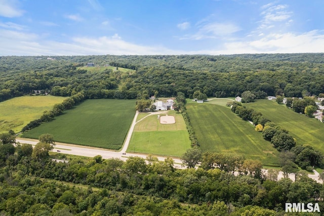 drone / aerial view with a rural view and a view of trees