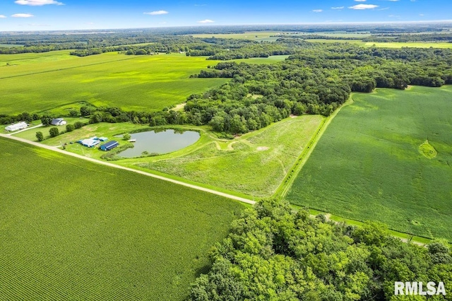 drone / aerial view with a rural view and a water view