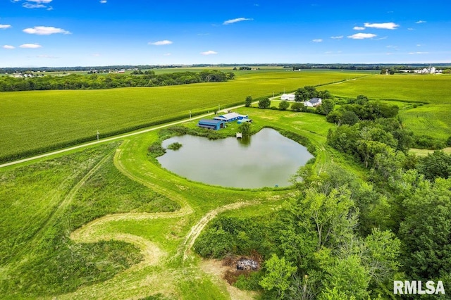 drone / aerial view with a rural view and a water view