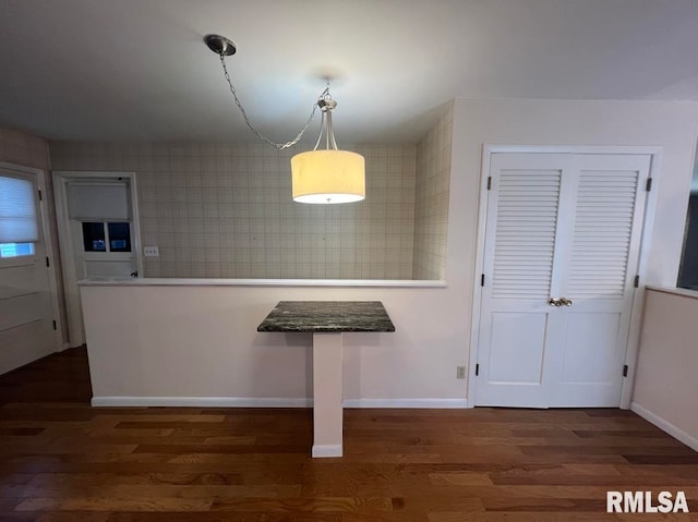 849 E Franklin St, Macomb, IL 61455 - unfurnished dining area with dark wood-style flooring and baseboards