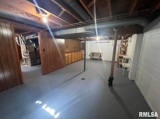 basement featuring heating unit