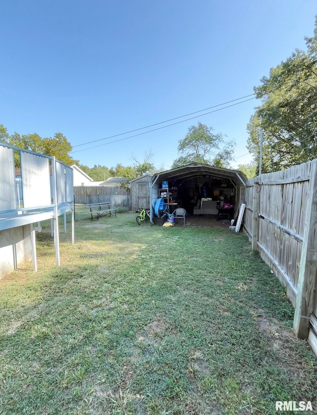 view of yard featuring a shed