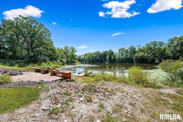 view of dock featuring a water view