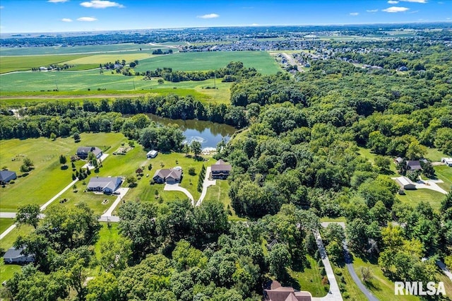 birds eye view of property featuring a rural view and a water view