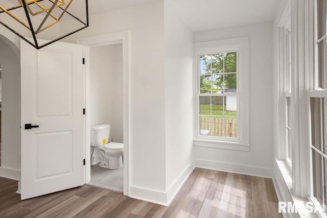 bathroom with hardwood / wood-style flooring and toilet