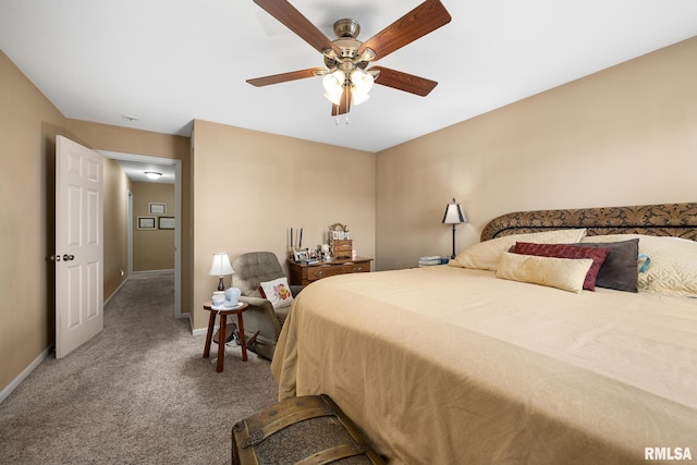 bedroom featuring carpet floors and ceiling fan