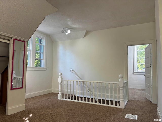 interior space featuring lofted ceiling and a textured ceiling