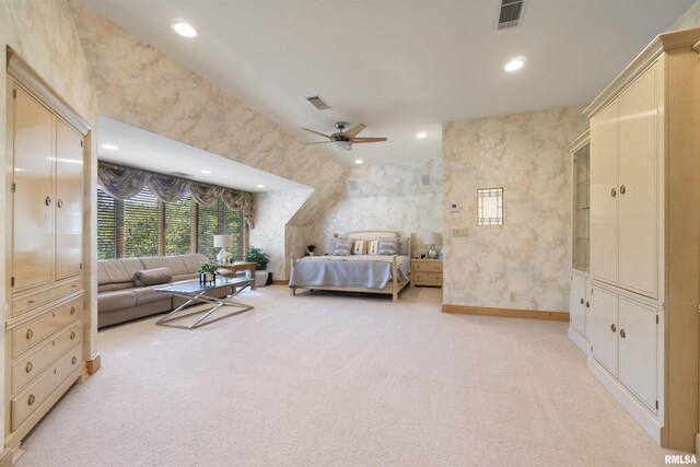 200 W Ravinwoods Rd, Peoria, IL 61615 - bedroom featuring light colored carpet, recessed lighting, baseboards, and ceiling fan