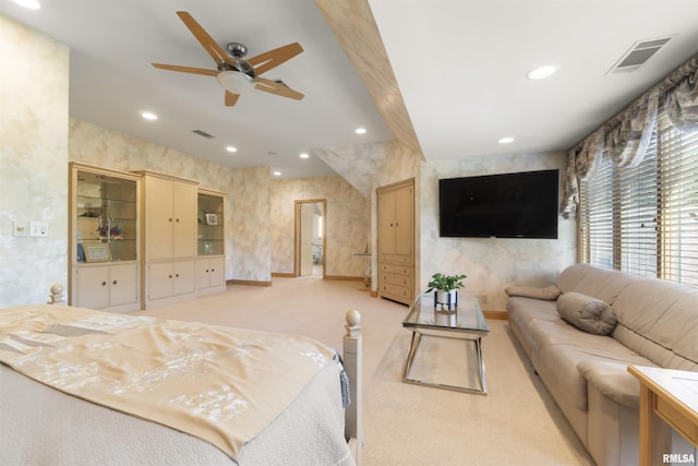 200 W Ravinwoods Rd, Peoria, IL 61615 - bedroom featuring wallpapered walls, light carpet, baseboards, and recessed lighting