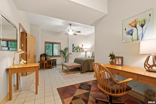 office featuring ceiling fan and light tile patterned floors